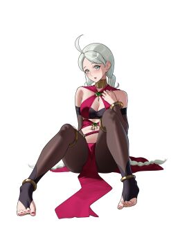 1girl absurdres ahoge alternate_costume blue_eyes braid breasts bridal_gauntlets bridal_legwear commission commissioner_upload cosplay criss-cross_halter dancer dorothea_arnault dorothea_arnault_(plegian) dorothea_arnault_(plegian)_(cosplay) fire_emblem fire_emblem_fates fire_emblem_heroes gold_collar halterneck harem_outfit highres long_hair looking_at_viewer low_twin_braids low_twintails medium_breasts nail_polish nina_(fire_emblem) nintendo non-web_source parted_bangs pelvic_curtain red_nails shizuko_hideyoshi solo toeless_legwear toenail_polish toenails twin_braids twintails white_hair