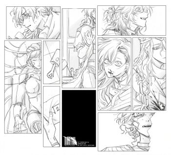 Rule 34 | 1other, 2boys, 37 (reverse:1999), 3girls, 6 (reverse:1999), :d, android, blood, choker, circlet, coat, enigma (reverse:1999), greyscale, gyujik qzc, half-closed eyes, highres, holding, holding paper, joints, lineart, long hair, looking at viewer, lucy (reverse:1999), medicine pocket, monochrome, multiple boys, multiple girls, nosebleed, open mouth, paper, piston, profile, reverse:1999, robot girl, robot joints, scared, sharp teeth, short hair, smile, sophia (reverse:1999), sweat, teeth