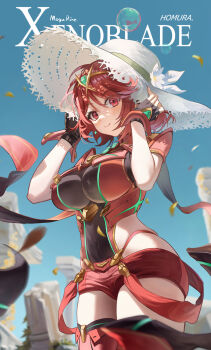 1girl breasts hat large_breasts mogurine pyra_(xenoblade) red_eyes red_hair short_hair sun_hat xenoblade_chronicles_(series) xenoblade_chronicles_2