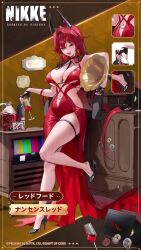 1girl alcohol animated antenna_hair audible_speech bandaid bandaid_on_foot between_breasts black_footwear black_gloves black_necktie blinking blush bottle bouncing_breasts breasts cassette_tape character_name copyright_name cup curvy dress earrings fingerless_gloves full_body gloves goddess_of_victory:_nikke grin hair_between_eyes high_heels highres holding holding_cup jewelry large_breasts long_hair looking_at_viewer mikan03_26 multiple_views navel necktie necktie_between_breasts official_alternate_costume official_art open_mouth phonograph picture_frame red_dress red_hair red_hood_(nikke) red_hood_(nonsense_red)_(nikke) smile sound standing standing_on_one_leg sticker stomach tagme television thigh_strap thighs torn_clothes torn_dress underboob very_long_hair video vinyl_record wide_hips wine wine_bottle winking_(animated) yellow_eyes