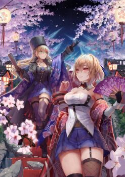 2girls blonde_hair breasts claire_victorious cleavage code_vein god_eater green_eyes highres mia_karnstein multiple_girls red_eyes skirt tagme