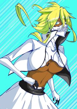 1girl absurdres bleach blonde_hair breasts espada green_eyes highres large_breasts navel revealing_clothes solo spinosaur1111 tier_harribel underboob