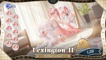 1girl alternate_costume apron ass azur_lane baby_animal bare_shoulders bird blush breasts carpet character_name chick cleavage commentary_request copyright_name couch curtains dress enmaided feet frilled_apron frilled_hairband frills from_behind full_body garter_belt garter_straps hairband hanging_breasts highres holding huge_breasts indoors kneeling lace lace-trimmed_thighhighs lace_trim large_breasts legs lexington_(azur_lane) lexington_ii_(azur_lane) lexington_ii_(the_fluffiest_of_maids)_(azur_lane) logo long_hair looking_at_viewer looking_back maid maid_apron maid_headdress manjuu_(azur_lane) mirror multiple_expressions naked_apron no_shoes official_alternate_costume official_art on_floor panties parted_bangs parted_lips pillow pink_eyes pink_hair plant ponytail potted_plant promotional_art reflection rug second-party_source see-through_clothes see-through_dress see-through_legwear sideboob smile soles solo table thighhighs thighs toes underwear very_long_hair white_apron white_dress white_garter_straps white_headdress white_thighhighs wooden_floor wrist_cuffs