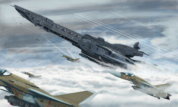 Rule 34 | canopy, choujikuu yousai macross, cloud, cockpit, contrail, emblem, epic, fleet, flying, gunpod, i.t.o daynamics, macross, mecha, no humans, realistic, robot, science fiction, sdf-1, spacecraft, u.n. spacy, vehicle focus, vf-1, vf-1a