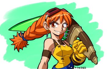 1girl aika_(eternal_arcadia) boomerang braid eternal_arcadia gloves goggles goggles_on_head orange_hair rcasedrawsstuff twin_braids