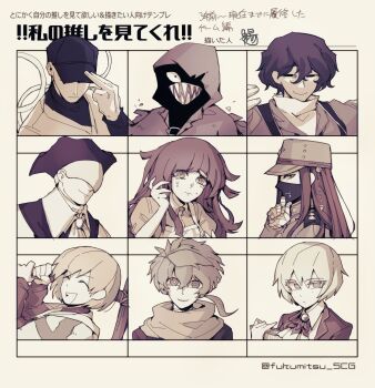 Rule 34 | 3girls, 6+boys, angela (project moon), ascot, baseball cap, bloodborne, character request, closed mouth, coat, copyright request, crying, danganronpa (series), danganronpa 2: goodbye despair, danganronpa v3: killing harmony, followers favorite challenge, greyscale, hat, highres, hood, kimi ga shine, library of ruina, little red riding hooded mercenary, looking at viewer, midori (kimi ga shine), monochrome, multiple boys, multiple drawing challenge, multiple girls, off (game), portrait, project moon, puffy short sleeves, puffy sleeves, saibou shinkyoku, scarf, sharp teeth, shinguji korekiyo, short sleeves, smile, surumenabe, teeth, the batter (off), tsumiki mikan, utsugi noriyuki, yurie the last scholar