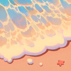 Rule 34 | beach, foam, foaming waves, jauni (tofublock), no humans, ocean, original, pastel colors, sand, scenery, starfish, water