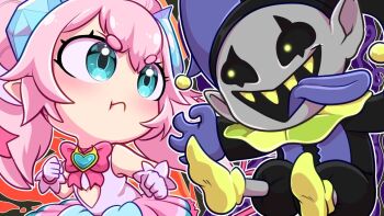 blue_eyes chibidoki_(vtuber) deltarune gloves indie_virtual_youtuber jevil magical_girl pink_hair utdr_(toby_fox) virtual_youtuber