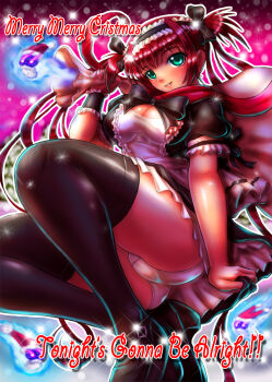 Rule 34 | airi (queen's blade), ass, boken fantasy, breasts, christmas, english text, engrish text, green eyes, highres, large breasts, long hair, maid, maid headdress, panties, queen's blade, ranguage, red hair, ribbon, thighhighs, twintails, underwear, upskirt
