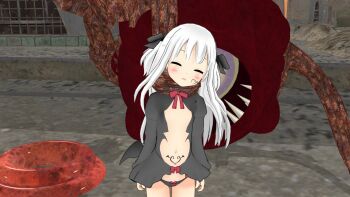 1girl 3d asphyxiation bad_end city defeat demon devil diamond_chan dungeon dying hanged legs loli mikumikudance monster neck_grab open_mouth pain ryona size_difference strangling tentacles torture unconscious white_hair