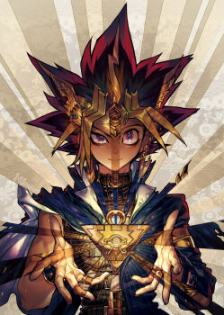 10s 2016 3boys atem belt black_hair blonde_hair dated dual_persona earrings happy_new_year highres jewelry looking_at_viewer male_focus millennium_puzzle multicolored_hair multiple_boys muto_yugi new_year open_collar pigeon666 pink_eyes pink_hair puzzle ring school_uniform smile spiked_hair tiara torn_clothes two-tone_hair wrist_cuffs yami_yugi yu-gi-oh! yuu-gi-ou yu-gi-oh!_duel_monsters
