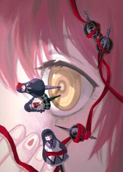 akemi_homura akemi_homura_(magical_girl) akuma_homura commentary english_commentary eye_focus fingernails grief_seed hand_on_own_cheek hand_on_own_face kaname_madoka ksline0930 light_blush magical_girl mahou_shoujo_madoka_magica mahou_shoujo_madoka_magica:_hangyaku_no_monogatari making-of_available map_pin mitakihara_school_uniform nail_art pink_hair red_ribbon ribbon school_uniform ultimate_madoka yellow_eyes yellow_pupils