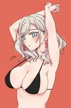 1girl aria_(stareikachan) bikini black_bikini breasts ceras_yanagida_lilienfeld large_breasts link!_like!_love_live! looking_at_viewer love_live! simple_background swimsuit tagme