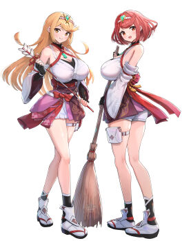 absurdres alternate_costume breasts cosplay glimmer_(xenoblade) glimmer_(xenoblade)_(cosplay) gonzarez highres large_breasts multiple_girls mythra_(xenoblade) pyra_(xenoblade) red_eyes red_hair xenoblade_chronicles_(series) xenoblade_chronicles_2 xenoblade_chronicles_3 xenoblade_chronicles_3:_future_redeemed