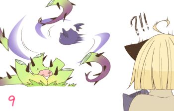 Rule 34 | 1girl, acolyte (ragnarok online), ahoge, animal ears, blonde hair, blunt bangs, cat ears, cat girl, commentary request, deviling, deviruchi, from behind, iyofika, lowres, plant, poring, ragnarok online, ragnarok origin, solo, thorns, vines