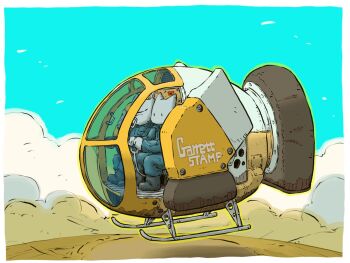 2boys blue_sky cat_boy day highres hover_vehicle landing multiple_boys original science_fiction sky vehicle_focus window yabarn