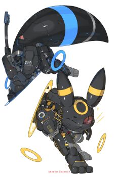 black_tail full_body gen_2_pokemon highres mechanization nintendo one_eye_closed pokemon pokemon_(creature) portal_(object) portal_(series) robot simple_background solo umbreon white_background xezeno