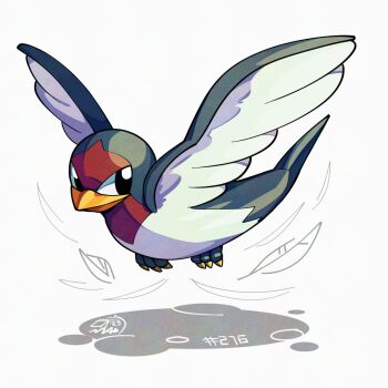 beak bird gen_3_pokemon looking_at_viewer mistray-art nintendo no_humans numbered pokemon pokemon_(creature) simple_background solo taillow white_background