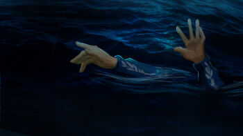 1other arrapso asphyxiation bemelle drowning from_above highres lake_of_voices night non-web_source ocean official_art outstretched_arms reaching reaching_towards_viewer ripples scenery solo submerged waves