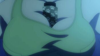 Rule 34 | 1girl, animated, animated gif, anime screenshot, ayakashi triangle, between breasts, bouncing breasts, breast focus, breasts, cleavage, collarbone, genderswap, genderswap (mtf), kazamaki matsuri, kazamaki matsuri (female), large breasts, scroll between breasts, solo, sports bra