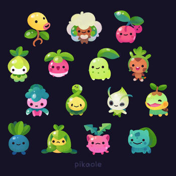 ._. :> :< :d ;) antennae artist_name bellsprout black_background blush_stickers bounsweet budew bulbasaur celebi cherubi chespin chibi chikorita closed_eyes closed_mouth fang fomantis full_body gen_1_pokemon gen_2_pokemon gen_4_pokemon gen_5_pokemon gen_6_pokemon gen_7_pokemon hoppip legendary_pokemon mythical_pokemon nintendo no_humans oddish one_eye_closed open_mouth petilil pikaole pokemon pokemon_(creature) pokemon_focus simple_background smile swadloon teeth turtwig whimsicott