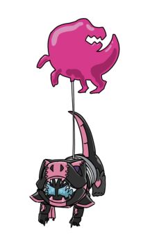 Rule 34 | 1boy, armor, balloon, balloon animal, belt, black armor, blue eyes, chibi, claws, demon, demon boy, demon tail, dinosaur, kamen rider, kamen rider revice, kamen rider vice, male focus, pink armor, pink balloon, pink scarf, portrait, scarf, string, tail, tyrannosaurus rex