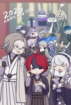 Rule 34 | 2026, 6+boys, 6+girls, :d, :t, ^ ^, ahoge, alternate costume, amemiya darumi, aotsuki eito, black bow, black gloves, black hair, black hairband, black kimono, black roots, black streaks, blonde hair, blue eyes, blue hair, bow, braid, brown eyes, brown hair, candy apple, closed eyes, commentary, double bun, eating, everyone, eye print, eyepatch, eyes visible through hair, food, fur-trimmed kimono, fur trim, ginzaki shouma, glasses, gloves, green kimono, grey hair, grey kimono, hair bow, hair bun, hair over one eye, hairband, hakama, hakama pants, happy new year, heterochromia, holding, holding brush, holding candy apple, holding food, holding omikuji, ink on face, japanese clothes, kawana tsubasa, kimono, kirifuji nozomi, long hair, low twintails, magadori kyoshika, maruko gaku, masked, matsu shimatsuki, mochi, mochi trail, mojiro moko, multicolored hair, multiple boys, multiple girls, new year, omikuji, omokage yugamu, oosuzuki kurara, open mouth, pants, pink eyes, pink hair, pink kimono, ponytail, print eyepatch, purple eyes, purple hair, red eyes, red hair, red kimono, roots (hair), scratching cheek, shion (hundred line), shizuhara hiruko, short hair, smile, streaked hair, striped clothes, striped kimono, sumino takumi, sunglasses, sweatdrop, the hundred line -last defense academy-, tsukumo ima, tsukumo kako, twintails, twitter username, two-tone hair, white eyes, white kimono, yakushiji takemaru