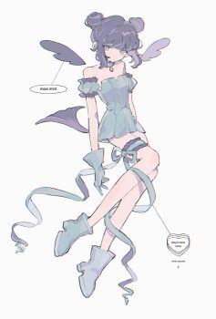 Rule 34 | 1girl, aizawa mint, aqua boots, aqua dress, aqua eyes, aqua gloves, blunt bangs, boots, character name, closed mouth, copyright name, detached wings, dot mouth, double bun, dress, english text, expressionless, full body, gloves, hair bun, highres, leg ribbon, long legs, looking at viewer, magical girl, mew mint, pastel colors, ribbon, ronoh (jill), sidelocks, simple background, solo, strapless, strapless dress, thigh bow, thigh ribbon, thigh strap, tokyo mew mew, tube dress, white background, wings