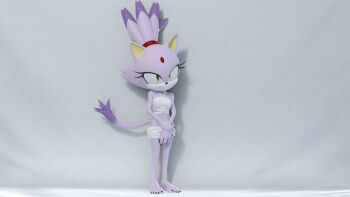 1girl 3d blaze_the_cat crop_top feet furry highres jewelry necklace ponytail sega skirt sonic_(series) viewportnorm