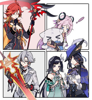 Rule 34 | !, 5girls, absurdres, arlecchino (genshin impact), bad source, black gloves, black hair, blonde hair, blue eyes, braid, breasts, buhuihuahua depanza, choker, citlali (genshin impact), cleavage, clorinde (genshin impact), closed mouth, coat, colored inner hair, dress, colored bangs, earrings, genshin impact, gloves, gradient eyes, greatsword, green dress, green eyes, grey hair, hairband, hat, highres, holding, holding stuffed toy, holding sword, holding weapon, jacket, jewelry, lan yan (genshin impact), long hair, long sleeves, mavuika (genshin impact), multicolored eyes, multicolored hair, multiple girls, orange eyes, orange hair, pink hair, pink pupils, purple eyes, red eyes, red hair, scythe, shirt, short hair, silver hairband, single braid, smile, streaked hair, stuffed toy, sword, symbol-shaped pupils, weapon, white gloves, x-shaped pupils