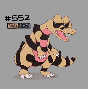 Rule 34 | claws, crocodilian, full body, gen 5 pokemon, grey background, highres, krokorok, nintendo, no humans, numbered, open mouth, pokemon, pokemon (creature), simple background, smugchump, solo, tail