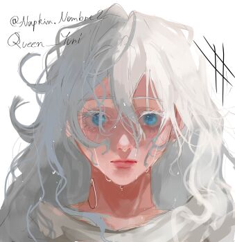 Rule 34 | 1girl, absurdres, artist name, benghuai xueyuan, blue eyes, closed mouth, commentary, english commentary, hair between eyes, highres, honkai (series), kiana kaslana, long hair, queen yuri.mj, signature, solo, white hair