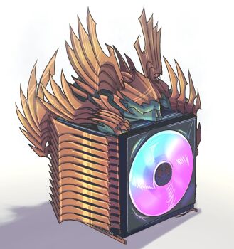 boo_rad13y commentary dragon english_commentary heat_sink highres jin_dahaad monster_hunter_(series) monster_hunter_wilds no_humans objectification rgb_lights simple_background white_background