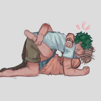 Rule 34 | 1boy, 1girl, artist request, blunt bangs, blush, boku no hero academia, cardigan, cardigan lift, double bun, freckles, green hair, hair bun, heart, hetero, kiss, messy hair, midoriya izuku, muted color, non-web source, sketch, source request, straddling, toga himiko