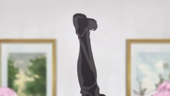 3girls animated anime_screenshot ass black_gloves black_hair black_romper black_shorts black_thighhighs dark-skinned_female dark_skin elbow_gloves flexible gloves hair_ribbon highres leg_up liz_smart medium_hair multiple_girls nageki_no_bourei_wa_intaishitai pink_hair red_ribbon ribbon romper shirt shorts sitri_smart sound spread_legs tagme thick_thighs thighhighs thighs tino_shade video white_shirt wide_spread_legs