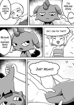 1boy 1girl absurdres comic crossover depresso english_text guu_(jungle_wa_itsumo) highres interspecies jungle_wa_itsumo_hare_nochi_guu loli monochrome multiple_views outdoors palworld pussy sequential speech_bubble tagme unbirthing vaginal vore
