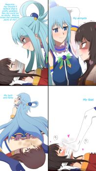 2girls 4koma absurdres age_difference aqua_(konosuba) armpits ass bad_tag bakadere black_hair blue_eyes blue_hair blush boots comic dirty dirty_ass dirty_feet dress fart foot_on_another&#039;s_face highres huge_ass kono_subarashii_sekai_ni_shukufuku_wo! legs loli long_hair magicia medium_hair megumin multiple_girls petite ponytail sitting sitting_on_face sitting_on_person size_difference skirt smelly_anus smile socks tears yuri zerozero
