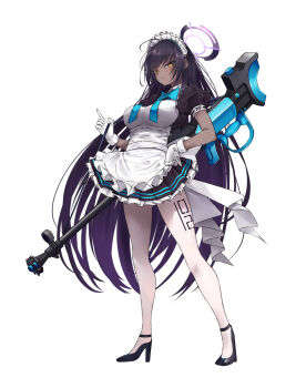 1girl animal_ears anti-materiel_rifle beriko_(dotera_house) black_hair blue_archive boys_anti_tank_rifle breasts dark-skinned_female dark_skin gloves gun halo highres holding holding_gun holding_weapon karin_(blue_archive) large_breasts long_hair looking_at_viewer official_alternate_costume pantyhose rifle sniper_rifle solo very_long_hair weapon yellow_eyes