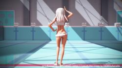 000mmd 1girl 3d animated aqua_eyes ass bikini breasts cleft_of_venus clothes_lift dancing indoors kantai_collection loli long_hair mikumikudance music nipples pool pussy ro-500_(kancolle) shirt_lift silver_hair small_breasts solo sound swimsuit video watermark web_address