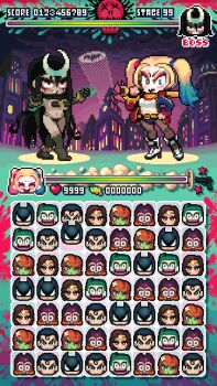animated animated_gif baseball_bat batgirl batman batman_(series) black_hair bouncing_breasts breasts chibi city cleavage colored_skin dc_comics enchantress_(dc) fake_screenshot gameplay_mechanics gashi-gashi grey_skin harley_quinn health_bar long_hair looking_at_viewer mask multicolored_hair pixel_art poison_ivy smile spotlight suicide_squad superhero_costume superman superman_(series) the_joker twintails two-tone_hair very_long_hair wonder_woman