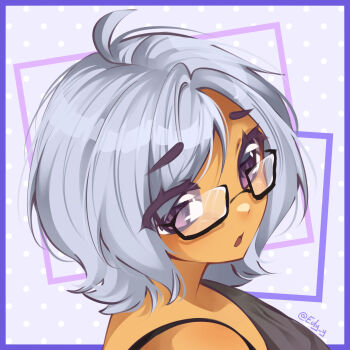 bad_tag black_bra black_eyelashes blue_hair bra breasts colored_skin comm commission curly_hair eulyy ka-eli_xyovka kaybur_(series) looking_at_viewer orange_skin purple_eyes short_hair skyblue_hair small_breasts tan underwear