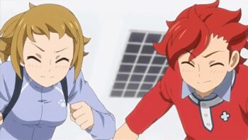 10s 1boy 1girl animated animated_gif blush gundam gundam_build_fighters gundam_build_fighters_try hoshino_fumina kamiki_sekai red_hair