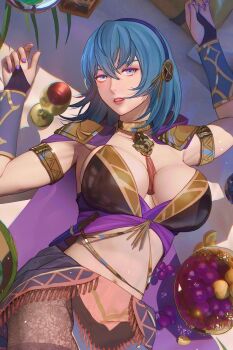 alcohol breasts cup drinking_glass female_byleth_(fire_emblem) female_byleth_(jehanna)_(fire_emblem) fire_emblem fire_emblem:_three_houses fire_emblem_heroes food fruit grapes irisli0224 nintendo tagme wine wine_glass