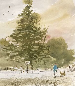 commentary_request day original outdoors painting_(medium) people real_world_location scenery simple_bird tj_(tenjiku200) traditional_media tree watercolor_(medium)