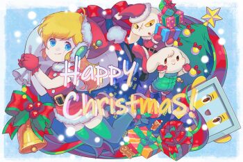 2boys 2girls :> :d :o android arched_window artist_request balrog_(cave_story) bell belt belt_buckle black_belt black_shoes blonde_hair blue_background blue_eyes blue_sky border bow box brown_eyes buckle building christmas christmas_ornaments christmas_tree collared_vest colored_sclera colored_skin commentary curly_brace doukutsu_monogatari dress english_commentary english_text father_and_daughter fish_necklace floppy_ears full_body fur-trimmed_dress fur-trimmed_gloves fur-trimmed_headwear fur-trimmed_shirt fur-trimmed_shoes fur-trimmed_sleeves fur_trim furry furry_female furry_male gift gift_box gloves gold_buckle green_bow green_thighhighs green_vest hat holding holding_sack jewelry king_(cave_story) long_hair looking_at_another looking_at_viewer mansion metal_skin mimiga mistletoe multiple_boys multiple_girls muntins necklace night official_art open_mouth padded_vest pants pom_pom_(clothes) red_bow red_dress red_gloves red_hat red_pants red_shirt red_shoes red_sleeves robot_boy robot_ears round_window sack santa_costume santa_dress scar scar_on_face second-party_source shirt shoes short_dress sky smile snowing split_mouth star_ornament thighhighs toroko two-tone_bow vest white_border white_skin window winter yellow_bow yellow_sclera