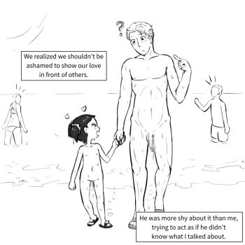 1boy 1girl abs after_vaginal age_difference beach becky_blackbell blush completely_nude cum cum_in_pussy cumdrip flaccid flat_chest height_difference hetero holding_hands husband_and_wife loli looking_at_another medium_hair monochrome nipples nude ocean pectorals penis powerofsin public_indecency slippers spy_x_family testicles toned toned_male twilight_(spy_x_family) twintails walking wet
