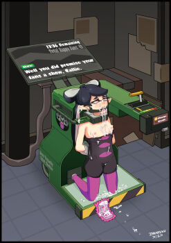 1girl after_fellatio after_rape aftersex arms_behind_back bad_id bad_pixiv_id bdsm bondage bound breasts breasts_out callie_(splatoon) crying crying_with_eyes_open cum cum_in_mouth cum_on_body female_focus helpless highres indoors inkhaiku inkling kneeling machine nintendo nipples no_bra pantyhose purple_pantyhose restrained small_breasts solo splatoon_(series) stationary_restraints tagme tears tentacle_hair