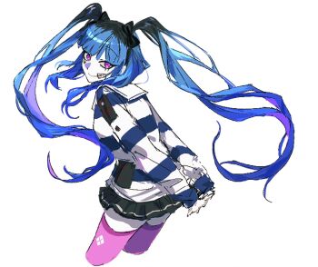 Rule 34 | 1girl, amemiya darumi, arms behind back, black bow, black hair, black skirt, blue hair, blue shirt, bow, chinese commentary, closed mouth, colored skin, commentary request, cropped legs, facepaint, facial mark, fenguangguangduji86172, hair bow, heart, heart facial mark, highres, long hair, long sleeves, looking at viewer, looking back, mark under eye, miniskirt, multicolored hair, own hands together, pink eyes, pink thighhighs, pleated skirt, roots (hair), sailor collar, sailor shirt, shirt, simple background, sketch, skirt, smile, solo, striped clothes, striped shirt, the hundred line -last defense academy-, thighhighs, twintails, two-tone hair, two-tone shirt, very long hair, white background, white shirt, white skin, zettai ryouiki