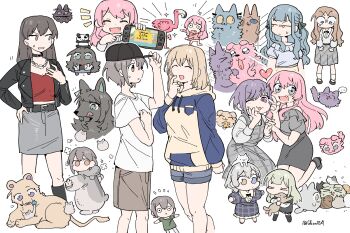 >_< 6+girls animalization ave_mujica_(bang_dream!) bang_dream! bang_dream!_it's_mygo!!!!! baseball_cap bird black_boots black_choker black_hair black_hat black_jacket black_ribbon black_skirt blonde_hair blue_eyes blue_hoodie blue_shorts blush boots brown_hair brown_skirt chihaya_anon choker cosplay costume_switch dog dress earrings fang flamingo green_hair grey_dress grey_eyes grey_hair grey_skirt guagua977 hair_ornament hair_ribbon hairclip hat heterochromia highres hood hood_down hoodie jacket jewelry kaname_raana long_hair long_sleeves multiple_girls mygo!!!!!_(bang_dream!) nagasaki_soyo nintendo_switch open_clothes open_jacket open_mouth panda pinafore_dress pink_hair plaid_clothes plaid_dress purple_eyes purple_hair raana_the_cat red_shirt ribbon shiina_taki shirt short_hair short_sleeves shorts sidelocks simple_background skirt sleeveless sleeveless_dress takamatsu_tomori tomodachi_life upper_body v wakaba_mutsumi white_background white_shirt wolf yahata_umiri yellow_eyes yuutenji_nyamu