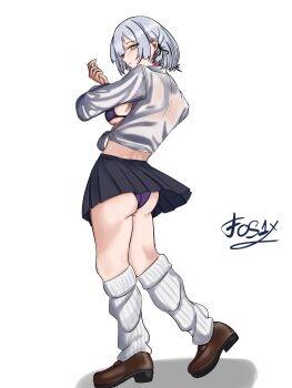 Rule 34 | absurdres, back, fos1x, girls' frontline, girls' frontline 2: exilium, gyaru, highres, jojo pose, loafers, panties, school uniform, see-through clothes, shoes, short hair, underwear, white hair